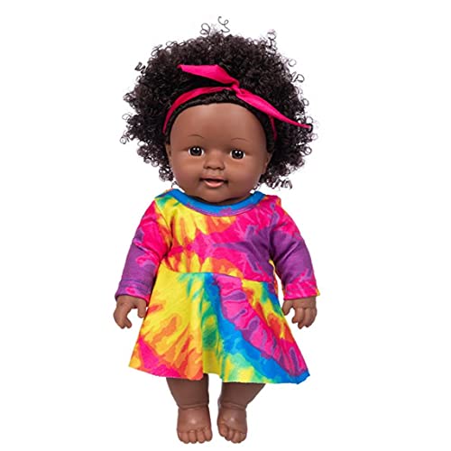 Simulation Baby Spiel Puppe African realistische Mädchen Vinyl Tie-Dye-lockiges Haar schwarz Baby Cover