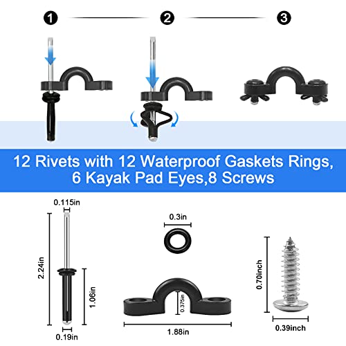 Tuehutde Kayak Handles 2 Pack,Kayak Carry Handle Side Mount Kayak Handles Replacement Hardware With 12 Rivets,8 Screws,6 Pad Eye Kits For Kayak Paddle/Emotion/Pelican/Hobie/Lifetime/Ocean/Canoe Boat #TOP3