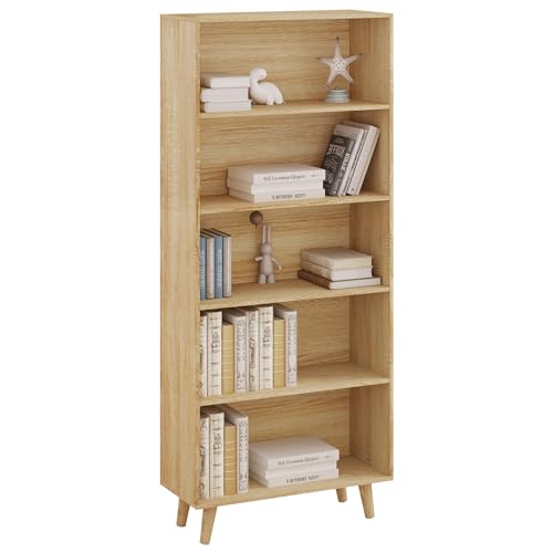 WOLTU Estanteria Libreria con 5 Niveles, Libreria para Habitacion, Estanteria Biblioteca para Libros, Estanteria de Almacenamiento para Salón, Dormitorio y Oficina, 60x24x144 cm, Roble Claro