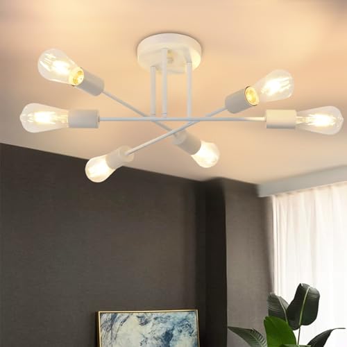 NIUNIAJ Lampadario Soggiorno Industriale,6 Luci Plafoniera Sputnik Vintage,E27 Lampada da Soffitto,Lampadario Bianco,Lampadario per Camera da Letto Soggiorno Cucina (Senza Lampadina)
