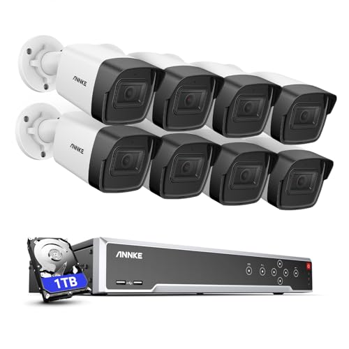 ANNKE H500 3K 5MP 32CH Kit de cámara de vigilancia NVR de 32 CH 12 MP con disco duro de 1 TB para grabación de vídeo 7/24, 8 cámaras IP PoE de 3 K 5 MP, kit de videovigilancia PoE, reconocimiento de