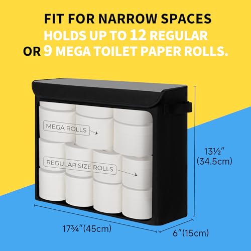 Cupic Cupid Toilet Paper Storage Baskets, Bathroom Toilet Paper Storage with Lid, Holds 12 Regular or 9 Mega Rolls, Slim Toilet Tissue Holder Basket with Clear PVC Lid and Handles for Home, Black by Cupic Cupid - Used condition - Image 2