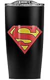 Superman Classic Logo Shield Stainless Steel Tumbler 20 oz Coffee Travel Mug/Cup, Vacuum Insulated & Double Wall with Leakproof Sliding Lid | Great for Hot Drinks and Cold Beverages