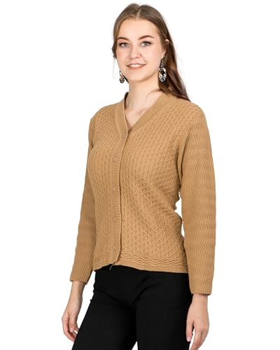 Image of Lady Willington Women Woolen V-Neck Self Design Cardigan Heavy Daffodil Fabric Cardigan Winter Wear Pure Wool Cardigans for Women Sweaters Long Cotty Fully Warm Cardigan Free Sizes
