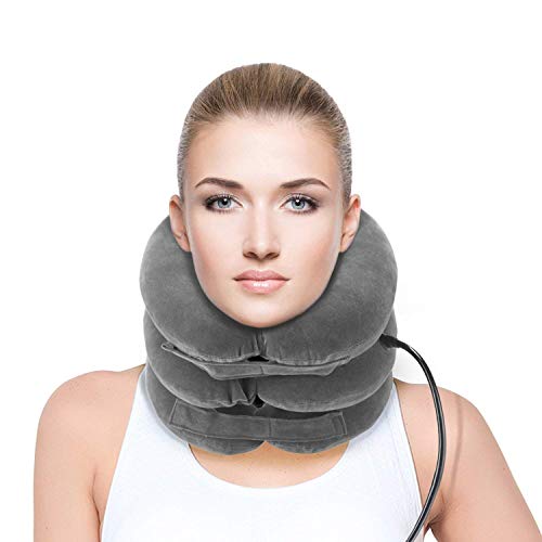 Verfanny CN32 Cervical Traction Device - Effective and Instant Relief for Chronic Shoulder Alternate Pain Relieving Remedy,Neck Adjustable Collar for Home Use, Gray, White