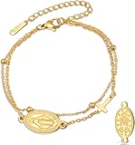 LGBBTI Pulsera Virgen de Guadalupe para Mujer Hombre, Rosario Doble Cara con Medalla, Cuerda Trenzada Artesanal, Joyería Religiosa Católica Cristiana Regalo, Oro 8