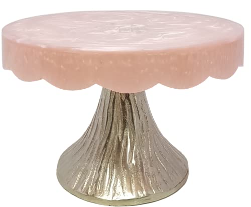 Image of Elegant Pink Resin Cake Stand with Metallic Pedestal - Perfect for Dessert Displays at Any Event, Adding a Touch of Sophistication and Charm to Your Table Setting