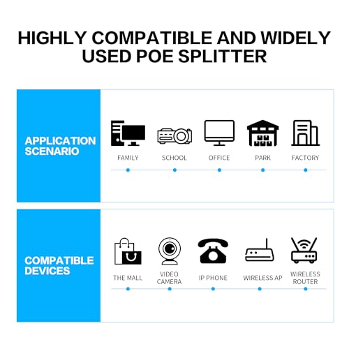 YACSEJAO POE 48V a DC 12V/2A Convertidor Power Over Ethernet | Divisor Gigabit PoE, RJ45 a enchufe 5.5mm×2.1mm, para cámaras de seguridad, AP inalámbricos, routers miniatura 6
