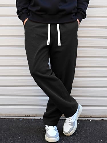 JMIERR Mens Corduroy Pants Straight Leg Baggy Joggers, Black, M β image 8