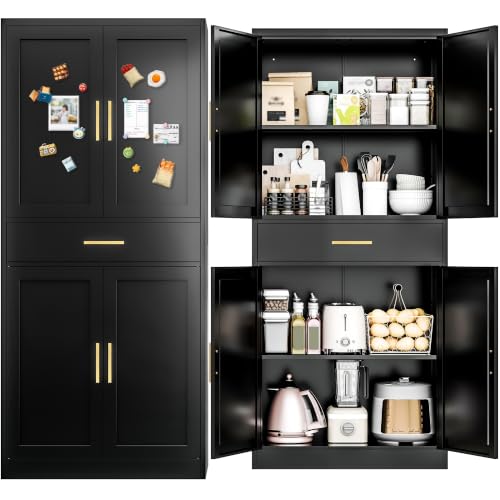 BESFUR 71" Tall Metal Kitchen Pantry Storage Cabinet with a Drawer,Black