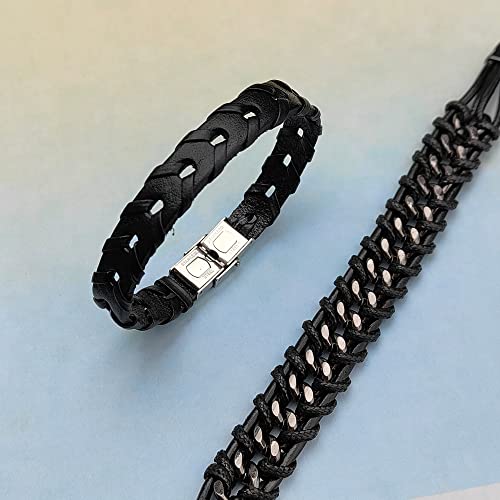 Bomail 8Pcs Black Leather Bracelets For Men Women Black Leather Wristband Cuff Wrap Bracelets Punk Leather Bracelets Set #TOP5