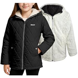 DKNY Reversible Girls Winter Coat – Heavyweight Quilted Jacket with Sherpa Lining Hooded Puffer Jacket Winter Coats for Girls