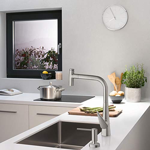 Hansgrohe Talis Select S Stainless Steel Bar Kitchen Faucet, Kitchen Faucets With Pull Out Sprayer, Faucet For Kitchen Sink, Stainless Steel Optic 73868801 #TOP6