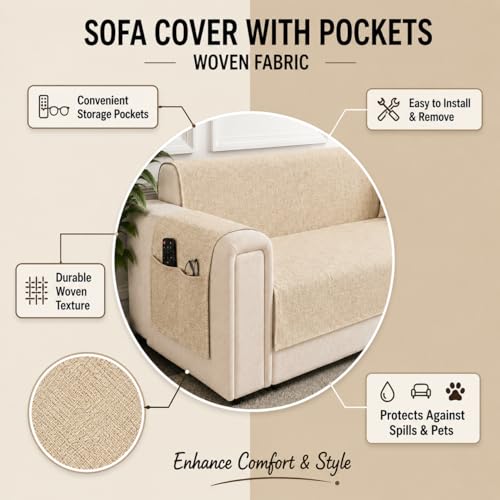 Image of STITCHNEST 'LuxeFit Series' 1 Seater Sofa Cover | Full Coverage with Armrest Pocket | Elegant Woven Fabric, Washable & Durable for Modern Living