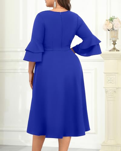 Image of Plus Size Wedding Guest Dress - Double Bell Sleeve High Low Split Dresses