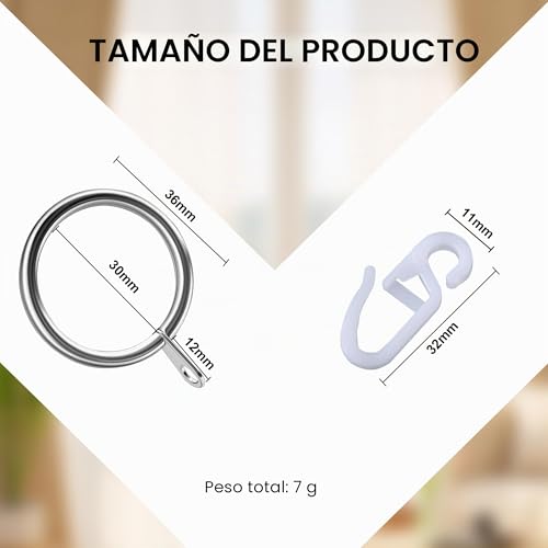 Miniatura 2 de Anillos De Cortina, Ganchos De Metal Para Cortinas, Estilo Retro, 40 Unidades De 30 Mm De Diámetro Interior, Color Plateado, Material Metálico, Perfecto Para Cortinas Transparentes En Cafeterías O