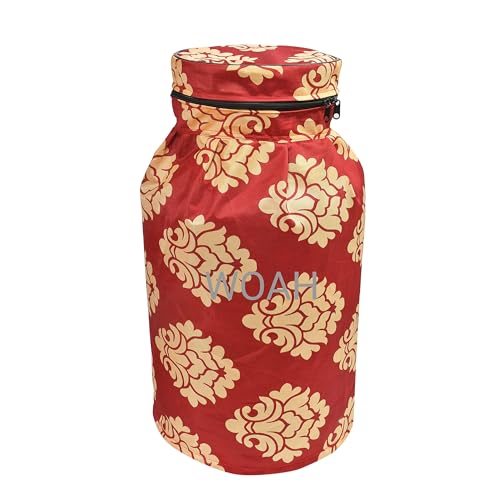Image of Woah Cotton DustProof and Dustproof LPG Gas Cylinder Cover| Top Design Stain| Dust| DustProof PVC LPG Gas Cylinder Cover, Polyester Gas Tank Cover Fits StandardG (Pack of 2, Red Embroider)