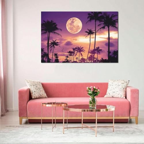 Toile paysage nocturne violet pour salon moderne et chambre