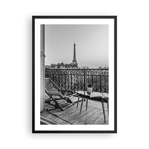 Moderno Cuadros Decorativo 50x70cm Poster da Parete Blanco Y Negro París Balcón Cuadros Pared Imágenes Póster Marco Negro Decoracion Salon Dormitorio Cocina Wall Art Prints Decor - P2BPA50x70-4595