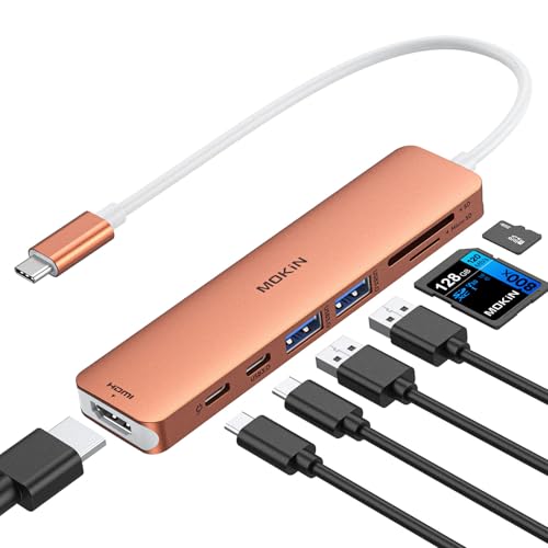 Image of USB C Hub HDMI Adapter for MacBook Pro /Air, MOKiN 7 in 1 USB C Dongle with HDMI, SD /TF Card Reader, USB C Data Port,100W PD, and 2 USB 3.0 Compatible for MacBook Pro /Air, Dell XPS, Lenovo Thinkpad.