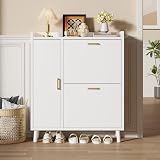 Ztexkee Zapatero 2 Puertas Estrecho Mueble Zapatero con 2 Ganchos y 1 Compartimento para Botas, 80x24x96cm Blanco