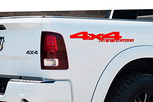 Image of 2 x Red 4X4 Off Road Single Color Vinyl Decals Fits Dodge Ram