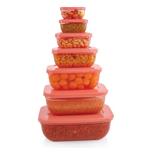 Mastercook Rectangle Food Storage Containers Set of 7 with Airtight Lids (100ml, 150ml, 290ml, 580ml, 1000ml, 1700ml, 2700ml) | Multipurpose Kitchen & Fridge Containers | BPA Free (Peach)