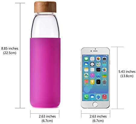 Miniatura 6 de Veegoal - Botella de agua de cristal de borosilicato con tapa de bambú y funda protectora para lavavajillas, 18 onzas, sin BPA, Morado