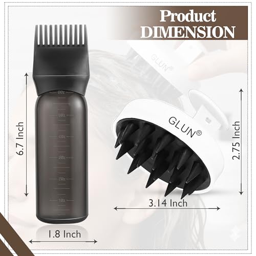 Image of GLUN Scalp Massager & Dye Comb Bottle Combo, White Anti-dandruff Soft Silicone Bristle & Purple 120ML Hair Dye Applicator Bottle with Hair Oil & Hair Colouring Bottle for Salon Use