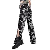 Womens Y2K Hippie Sweatpants High Slit Side Snap Button Baggy Pants Harajuku Graffiti Wide Leg...