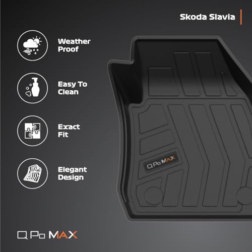 Image of Q Po Slavia (MAX) Nov 2021 - Present ECO TPE Car Floor Mat |Anti Slip All Weather Mats for Slavia (Black)