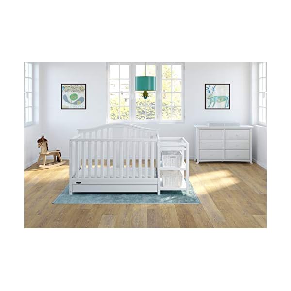 Graco solano 4 in 1 convertible crib and changer with drawer whitecrib and changing table combo with drawer includes changing pad converts to toddler bed daybed and full size bed  urban country home decor