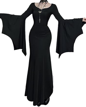 Gothic Bat Sleeve Fishtail Slim Fit Goth Dress Clothes