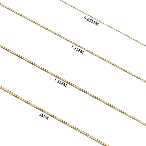 14K Real Yellow/White Gold Solid Box Link Chain Necklace with Lobster Claw Clasp, Jewelry Gift for Women or Men4