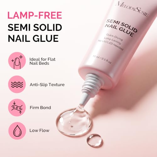 Image of MelodySusie 15ml Super Strong Nail Glue with 20ml Nail Glue Remover, Quick Dry Semi Solid Glue No UV Lamp Needed and Non-Acetone Gentle Remover Kit, Perfect for Press On Nails Application and Removal