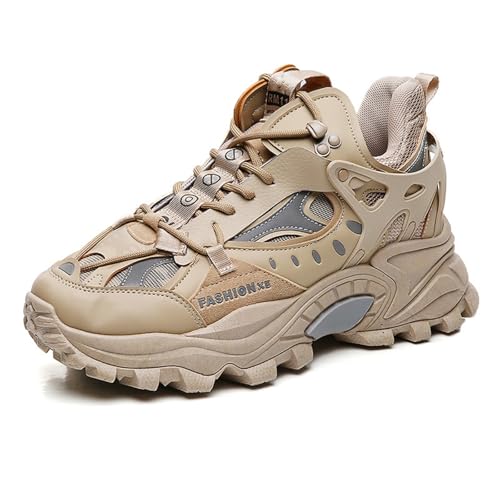 SPWAGYM Men's Casual Athletic Shoes Tennis Walking Shoes Workout Athleisure Chunky Fashion Sneakers for Men Khaki Size 10