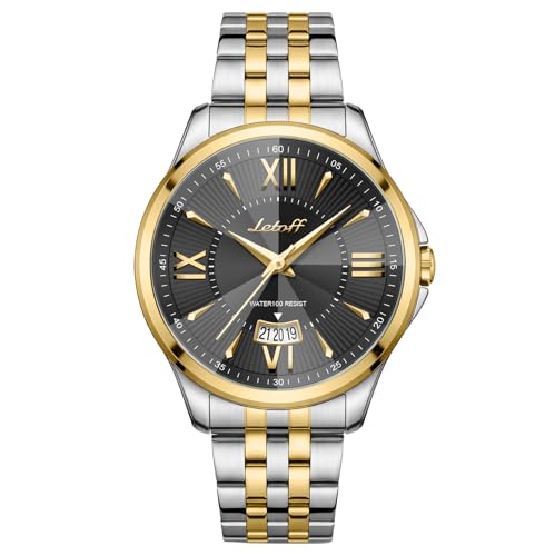 Image of Letoff Men's Analog Watch,Tool-Free Adjustable Clasp, Water Resistant 100ft, Roman Numeral Dial, Stainless Steel Case & Strap, Perfect for Business & Casual Wear
