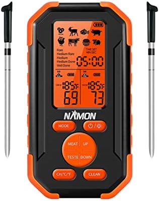 NAMON Wireless Meat Thermometer, Grill Thermometer with 2 Meat Probes, 195ft Wireless Range Digital Thermometer for Cooking, Food Thermometer with Smart Alert for Oven, Smoker, Rotisserie, BBQ