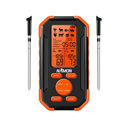 NAMON Wireless Meat Thermometer, Grill Thermometer with 2 Meat Probes, 195ft Wireless Range Digital Thermometer for Cooking, Food Thermometer with Smart Alert for Oven, Smoker, Rotisserie, BBQ