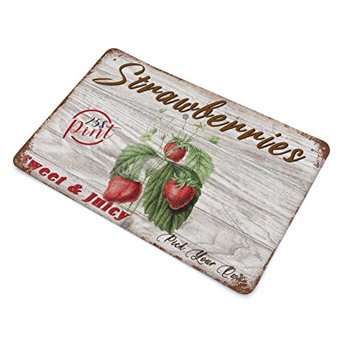 Strawberry Berries Funny Fruits Vegetables Tin Sign Food Sweet & Juicy Retro Vintage Metal Tin Sign For Outdoor Garden Patio Home Courtyard Farmhouses Funny Art Wall Decoration 10X14 Inch #TOP4