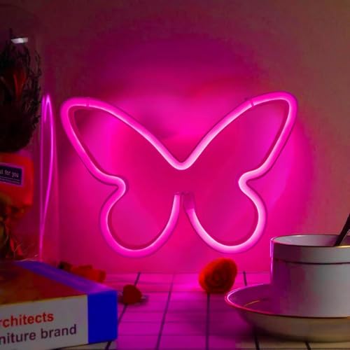 Image of 1 Pcs Butterfly Neon Signs,USB or 3-AA Battery Powered Neon Light or Party, Birthday, Wedding, Bedroom Wall Bar, Bedroom, Indoor
