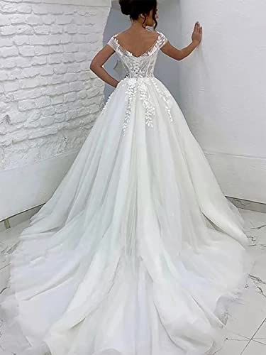 Mouccy Princess Off Shoulder Wedding Dresses For Bride 2023 Sweetheart White Wedding Gowns With Train Tulle Applique Bridal Gowns Size 2 #TOP1
