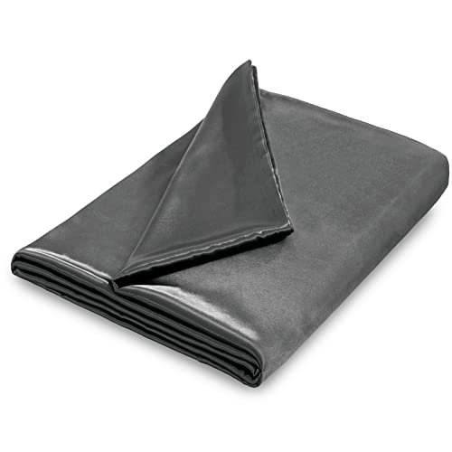 Image of NSGZ Satin Duvet Cover for Weighted Blanket, 60x80, 8 Ties, Dark Grey | 8 Ties And Zipper For Secure Fit, Cooling Satin Gentle On Skin, Machine Washable, Fits 48x72 And 60x80 Weighted Blankets