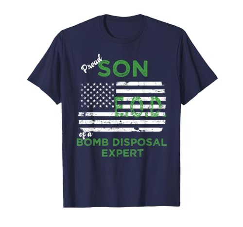 Proud Son Bomb Disposal Expert EOD Distressed American Flag T-Shirt, Men, Navy Blue, 6X-Large
