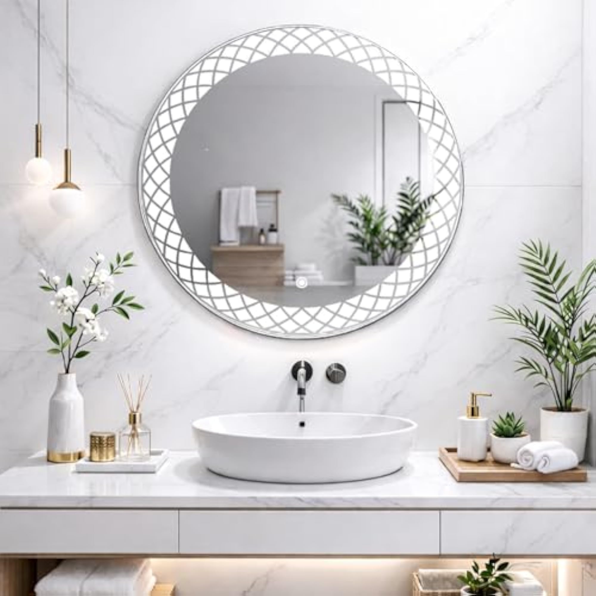 Round LED Wall Mirror with Smart Touch Sensor