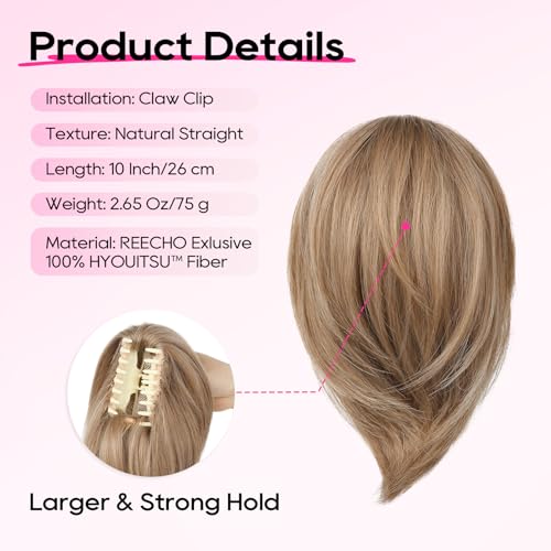 REECHO Ponytail Extension,Claw Clip Hair Bun Hair Piece Short Straight Ponytail Hair Extensions Messy Hair Bun Natural Synthetic Fake Ponytail Hair Pieces for Women- Dark Blonde - Image 2