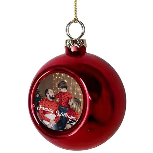 Bola de Navidad Personalizada con Foto y Texto Roja. Adornos Árbol Navidad Originales. Decoración Navideña con Nombre Especial. Regalo Personalizado para Árbol Navideño y Hogar. Adorno de Navidad