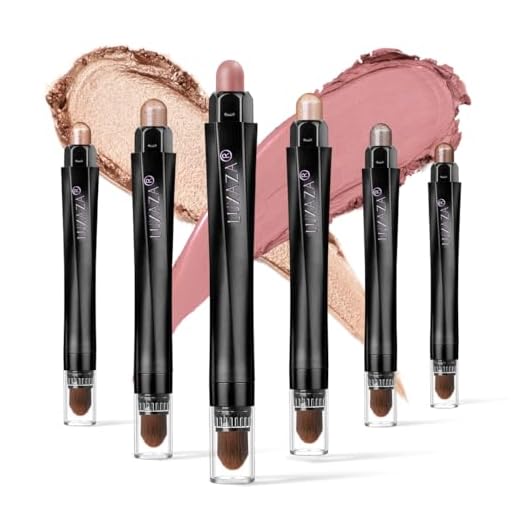 LUXAZA 6 PCS Neutral and Brown Metallic Eyeshadow Stick,Shimmer Cream Eyeshadow Pencil Crayon,Champagne Eye Brightener Stick Highlighter Makeup,Pro Waterproof & Long Lasting Autumn Eyeshadow Stick Sets