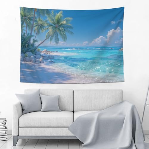 Tenture murale bleu clair 180x230cm grand format style vacances et plage tropicale