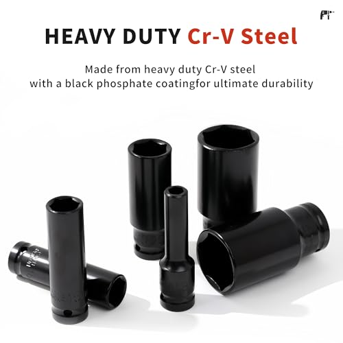 Image of 20 PCS 1 /2-Inch Drive Deep Impact Socket Set, CR-V, 6 Point, 8mm to 32mm, Metric, Deep